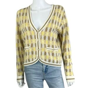 heartloom NWT Yellow Argyle Sweater Cardigan Size L K0432